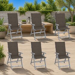 6 Solid Acacia Outdoor Reclining Chairs with Cushions