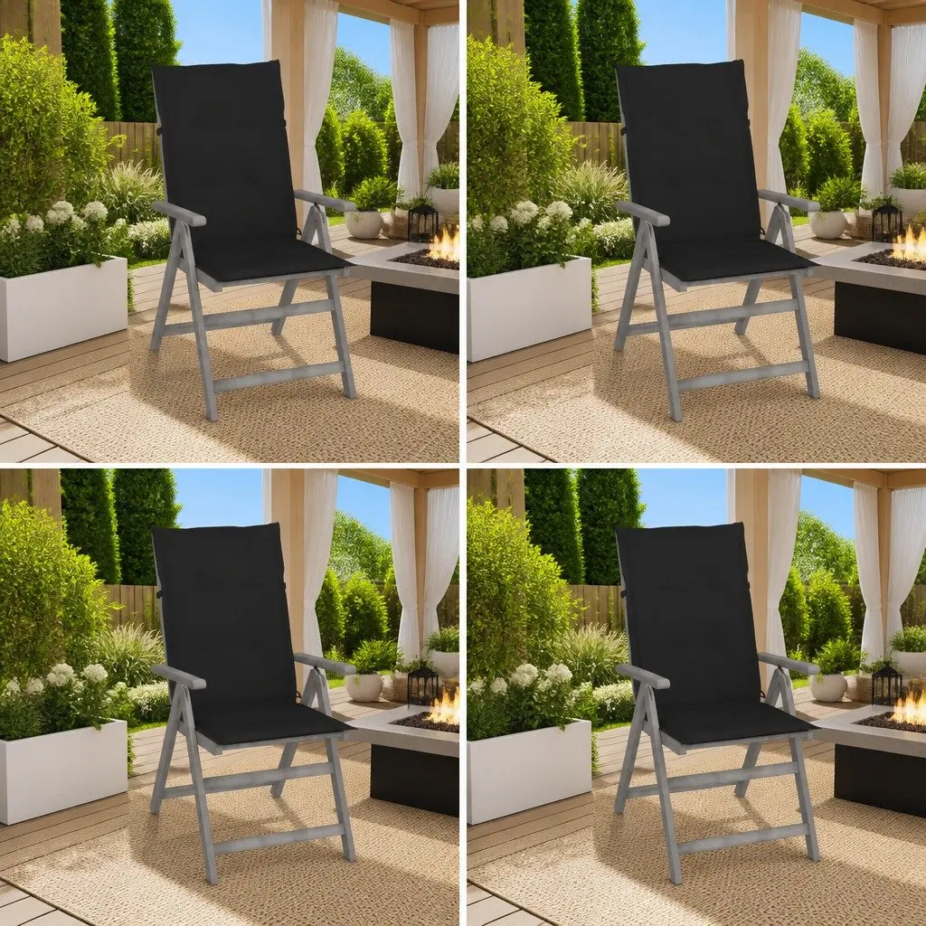 4 Piece Outdoor Garden Armchairs Set with Cushions Adjustable Backrest Solid Acacia Wood