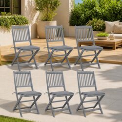 Outdoor Folding Dining Chair Set - 6 Grey Cushions Included