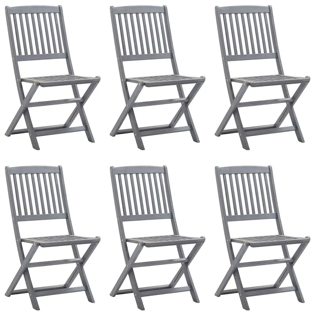Folding Dining Chairs Set for Outdoor Use 6 Piece Grey Acacia Wood