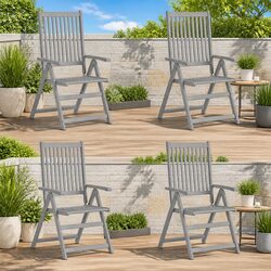 Outdoor Reclining Chairs Set: 4 Armchairs in Grey Wash