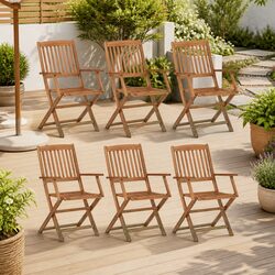 Folding Garden Chairs 6 Piece Set - Brown Acacia Wood