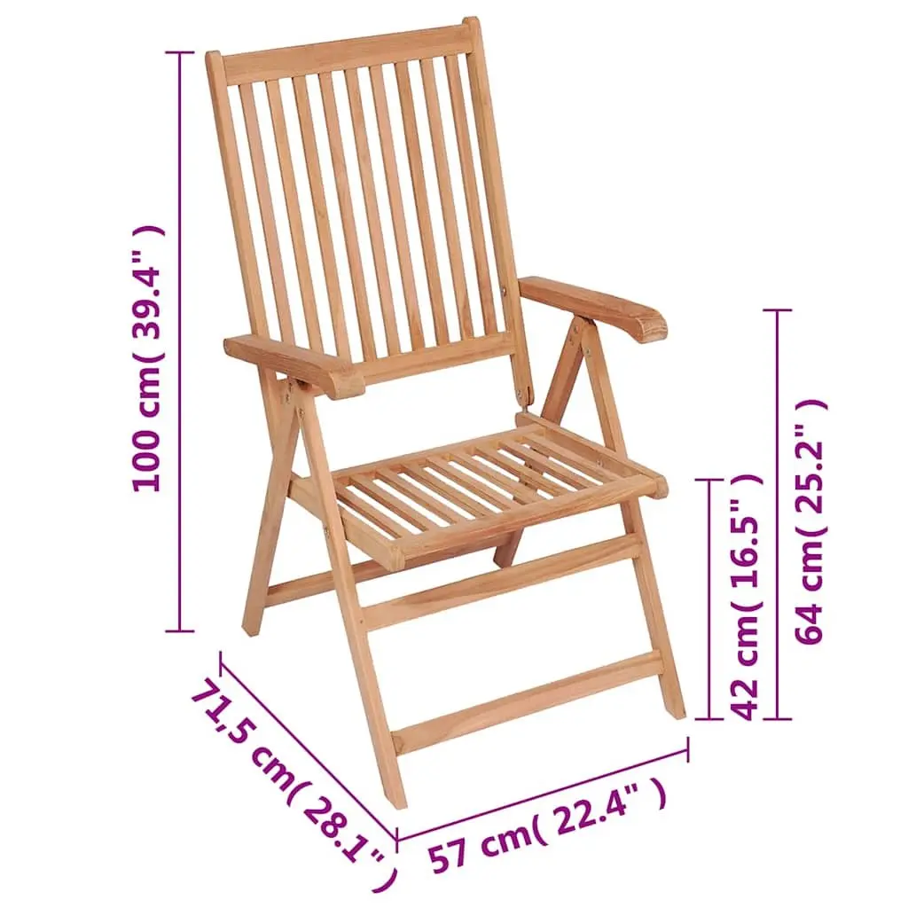 Reclining Garden Chairs Set for Outdoor Use 6 Piece Brown Teak Wood