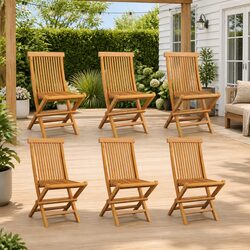 Folding Garden Chairs 6 PCS Outdoor Seating Patio Furniture Brown Wooden Set