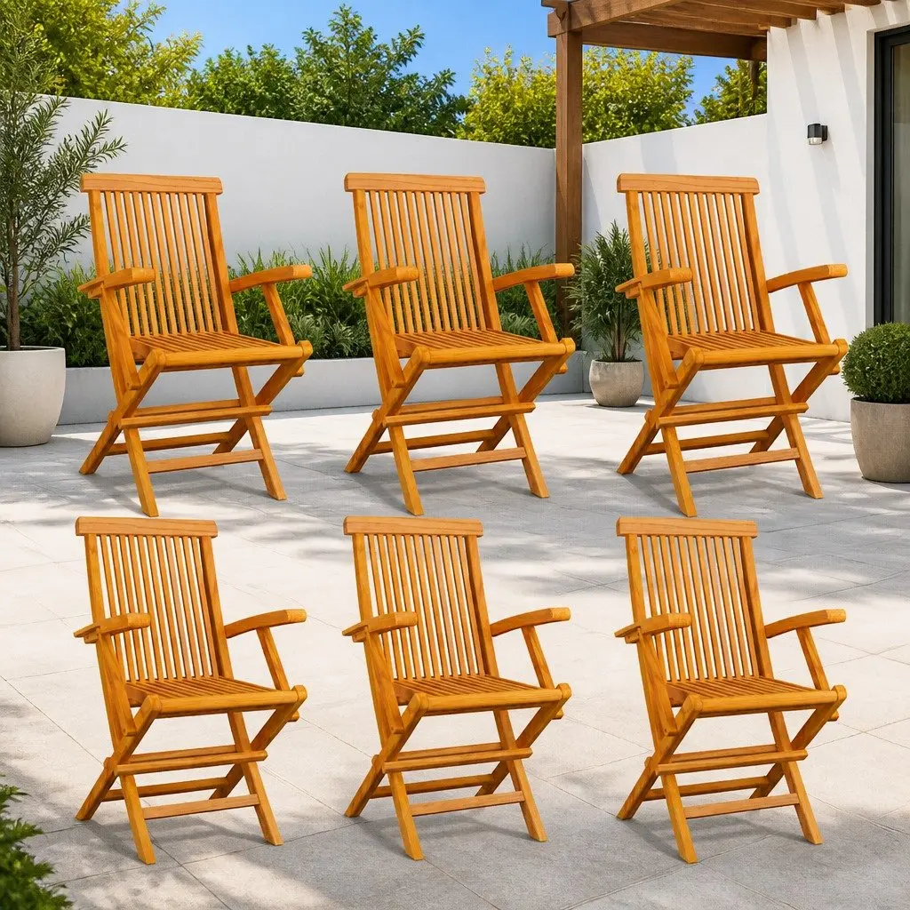 Folding Garden Chairs Outdoor Patio Set 6 Piece Teak Wood
