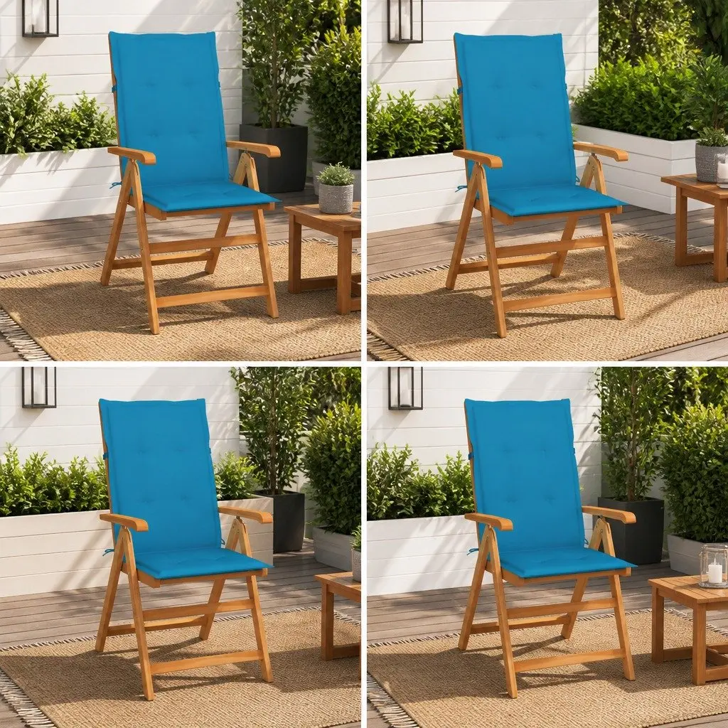 Teak Wood Outdoor Chairs Set of 4 Adjustable Reclining Garden Seating with Blue Cushions