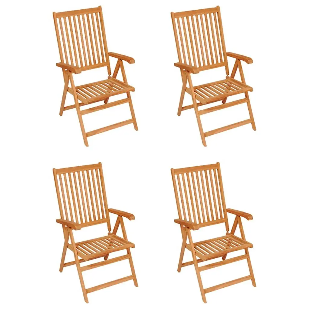 Teak Wood Outdoor Chairs Set of 4 Adjustable Reclining Garden Seating with Blue Cushions