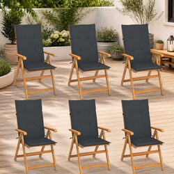 Outdoor Garden Chairs Set of 6 - Teak Wood and Cushions