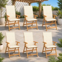 Outdoor Garden Chairs Set of 6, Teak Wood with Cushions