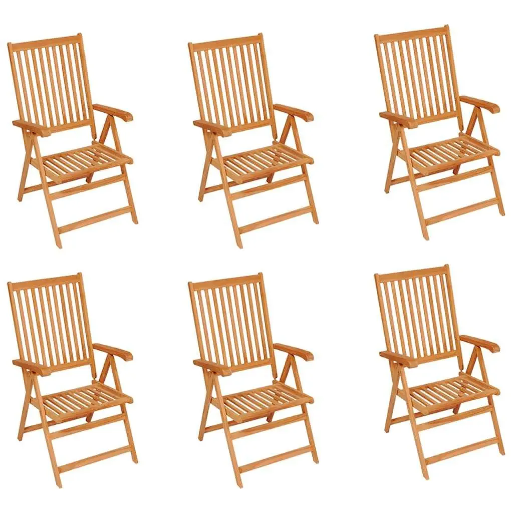 Outdoor Garden Chairs Set 6 pcs Teak Wood Reclining Seating Blue Cushions