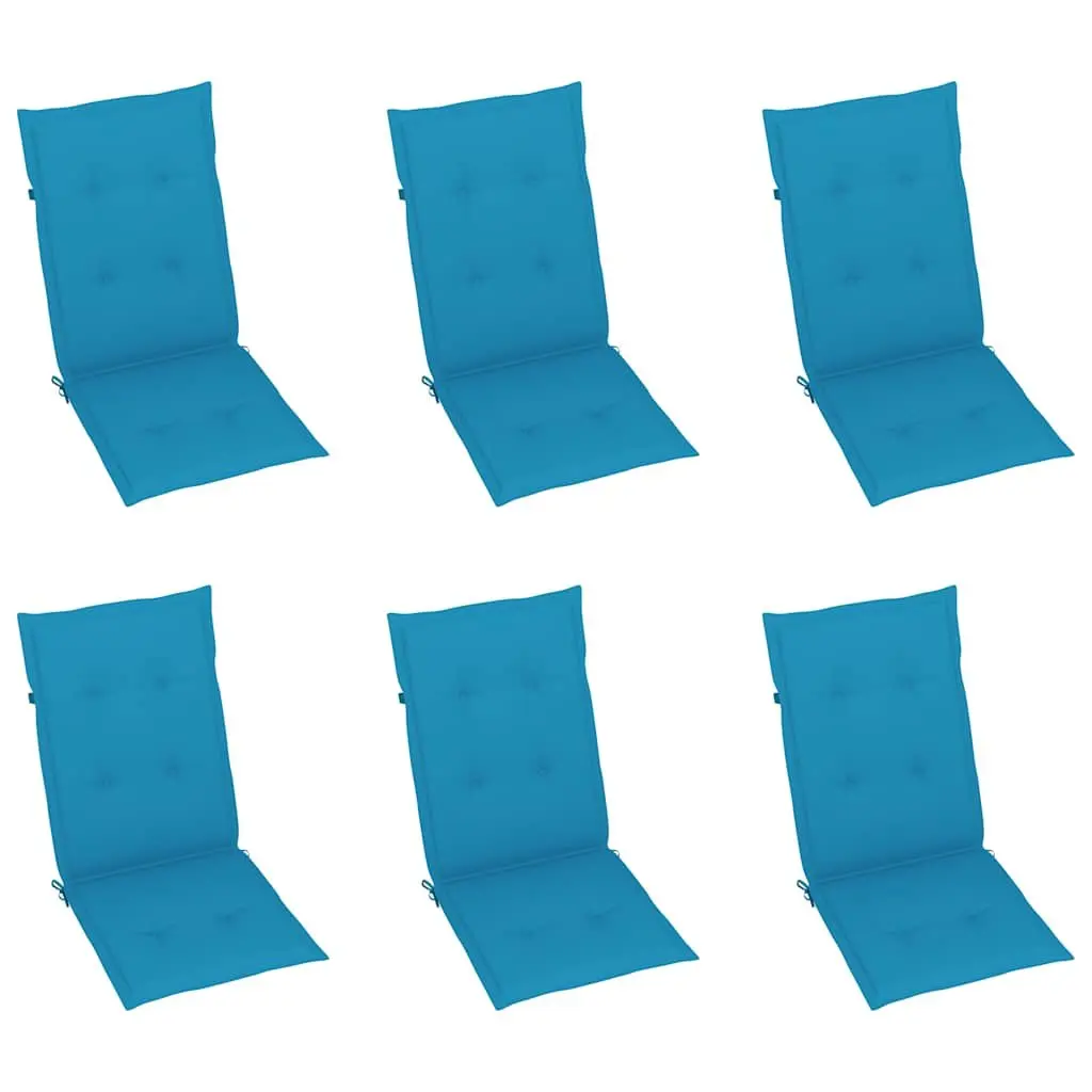 Outdoor Garden Chairs Set 6 pcs Teak Wood Reclining Seating Blue Cushions