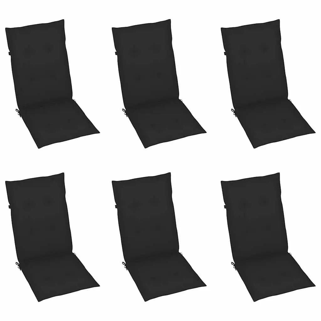Garden Chairs Set Outdoor Patio Seating 6 Piece Solid Teak Wood with Black Cushions
