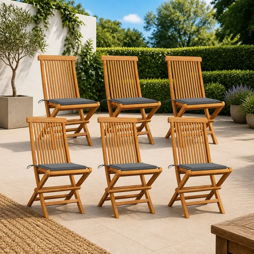 6 pcs Outdoor Folding Chairs with Cushions