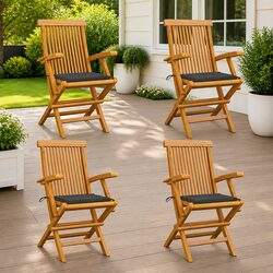 4 Piece Teak Outdoor Chair Set with Cushions
