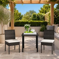 3 Piece Black Outdoor Dining Set: Steel Frame & Rattan