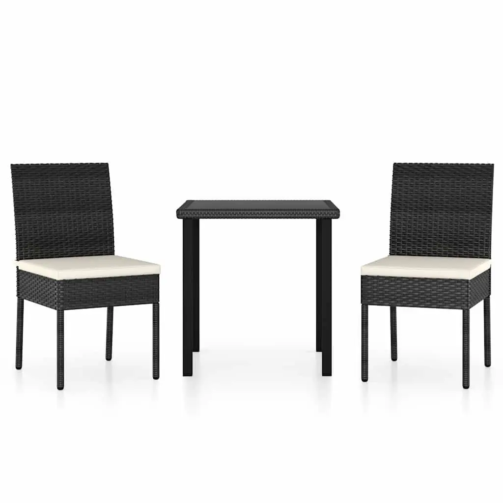 3 Piece Outdoor Garden Dining Set Patio Furniture Black Poly Rattan Table Chairs