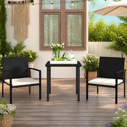 Durable Garden Dining Set: 3 Piece Black Poly Rattan