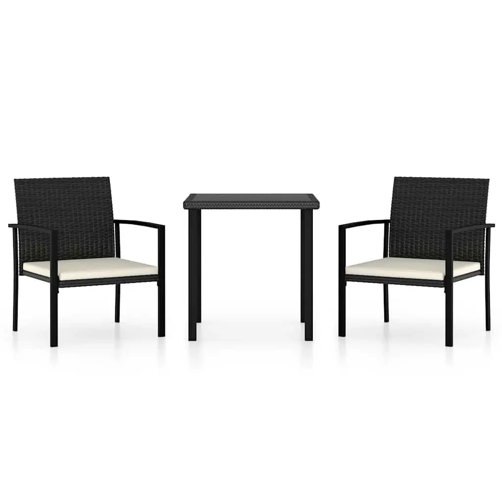 3 Piece Garden Dining Set Outdoor Use Black Poly Rattan