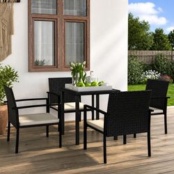 5 Piece Garden Dining Set: Black PE Rattan & Steel Frame