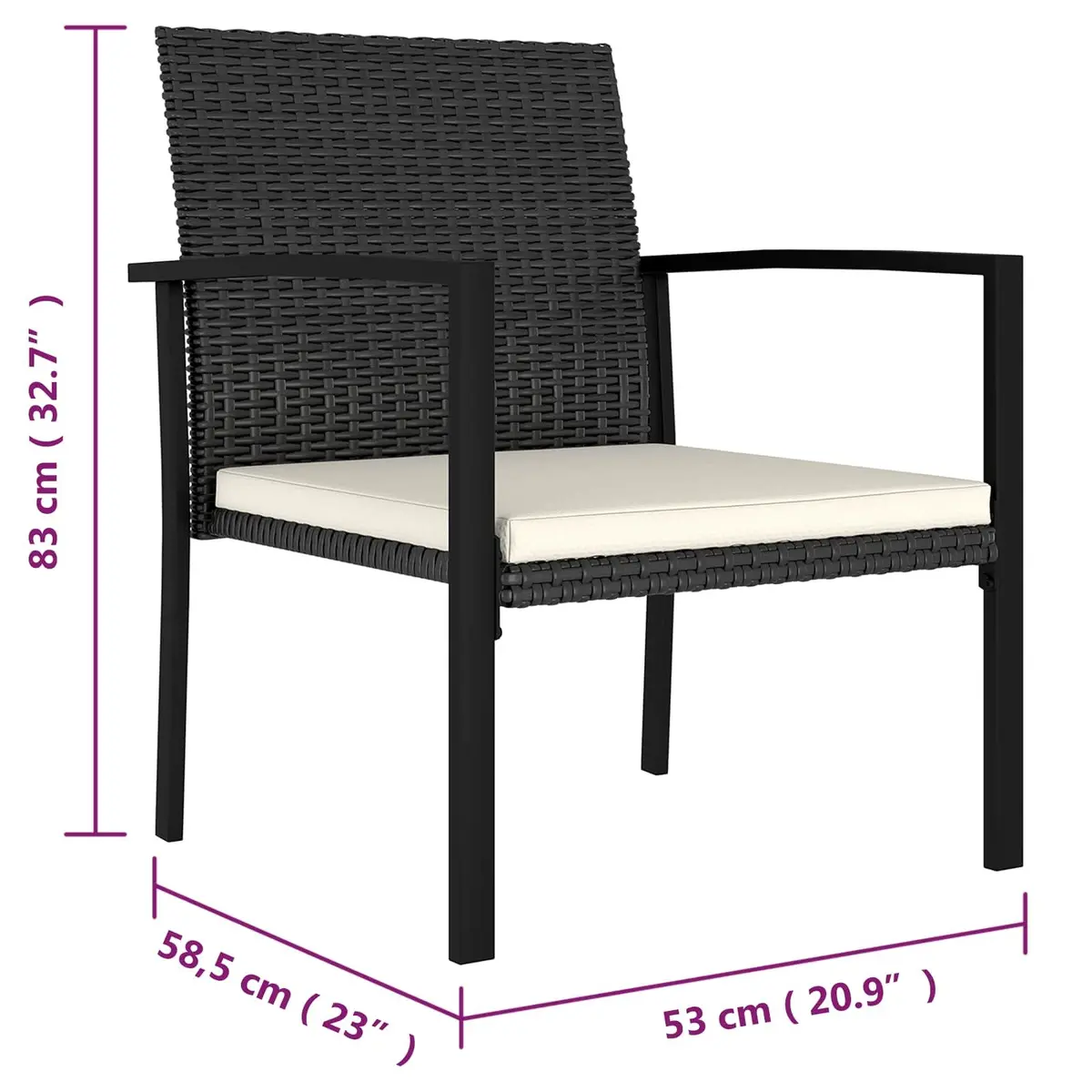 5 Piece Garden Dining Set Outdoor Patio Table Chairs Black PE Rattan Steel Frame
