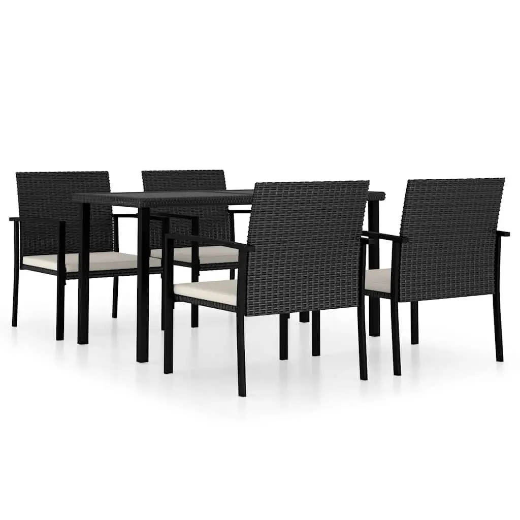 5 Piece Outdoor Garden Dining Set Black Poly Rattan Table Chairs Patio Furniture
