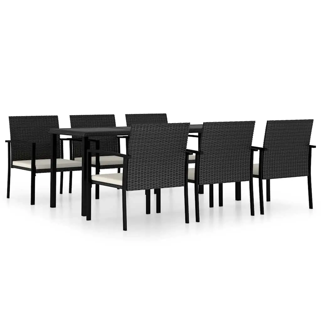 Garden Dining Set 7 Piece Black Rattan Steel Frame Patio Chairs