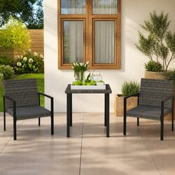 Garden Dining Set 3 Piece Outdoor Furniture Table Chairs Grey Rattan Patio