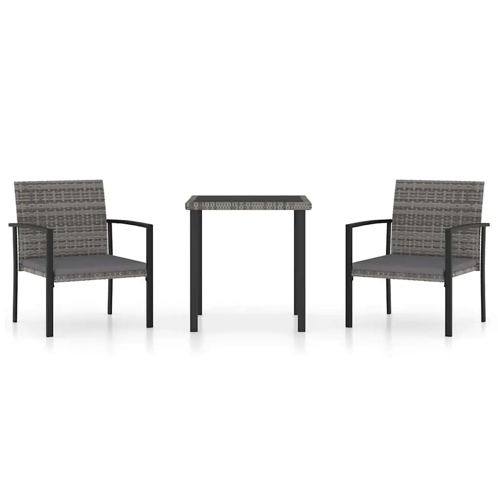 Garden Dining Set 3 Piece Outdoor Furniture Table Chairs Grey Rattan Patio