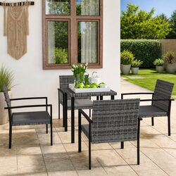 5 Piece Garden Dining Set Poly Rattan Grey Outdoor Furniture Patio Table Chairs