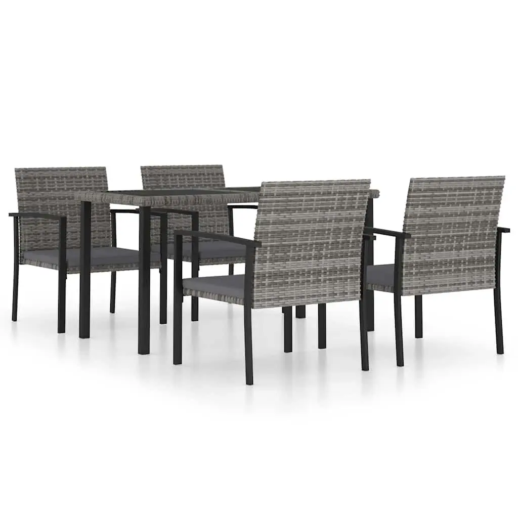 5 Piece Outdoor Dining Set Grey Poly Rattan Garden Patio Table Chairs