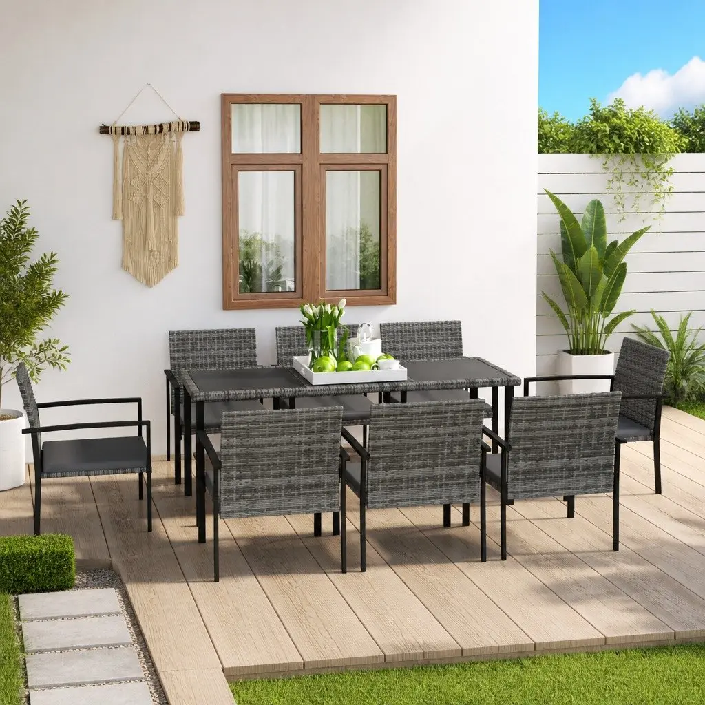 9 Piece Garden Dining Set Outdoor Patio Furniture Grey Table Chairs