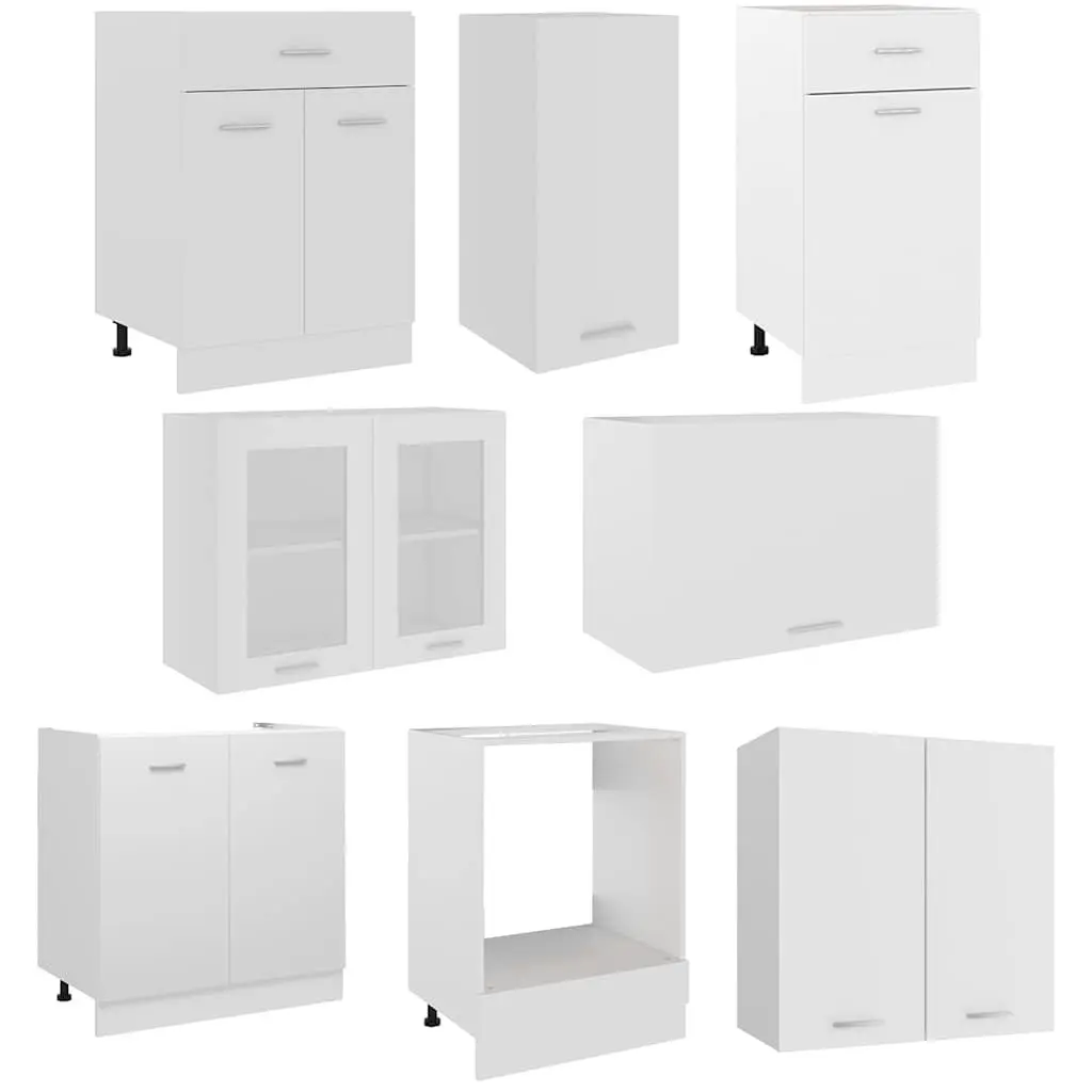 Kitchen Cabinet Set 8 Piece White Engineered Wood Storage Cupboard Organiser