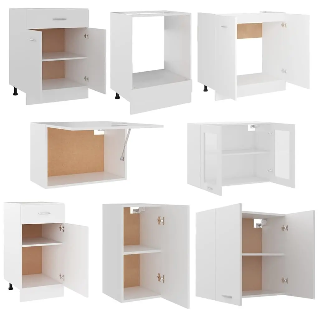 Kitchen Cabinet Set 8 Piece White Engineered Wood Storage Cupboard Organiser