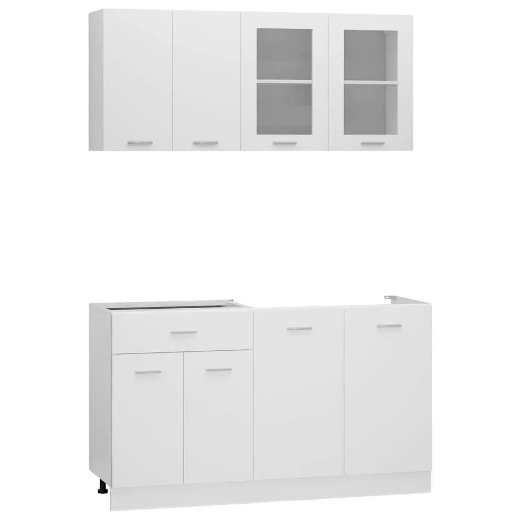 4 Piece Kitchen Cabinet Set White Storage Cupboards Engineered Wood Furniture