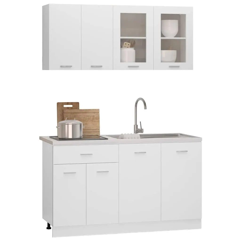 4 Piece Kitchen Cabinet Set White Storage Cupboards Engineered Wood Furniture
