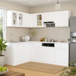 11 Piece White Kitchen Cabinet Set, Engineered Wood Design