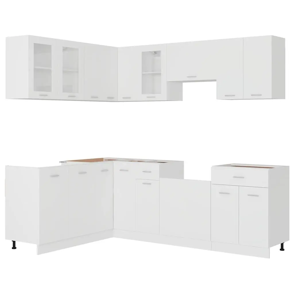 11 Piece White Kitchen Cabinet Set Engineered Wood Storage Organiser Furniture