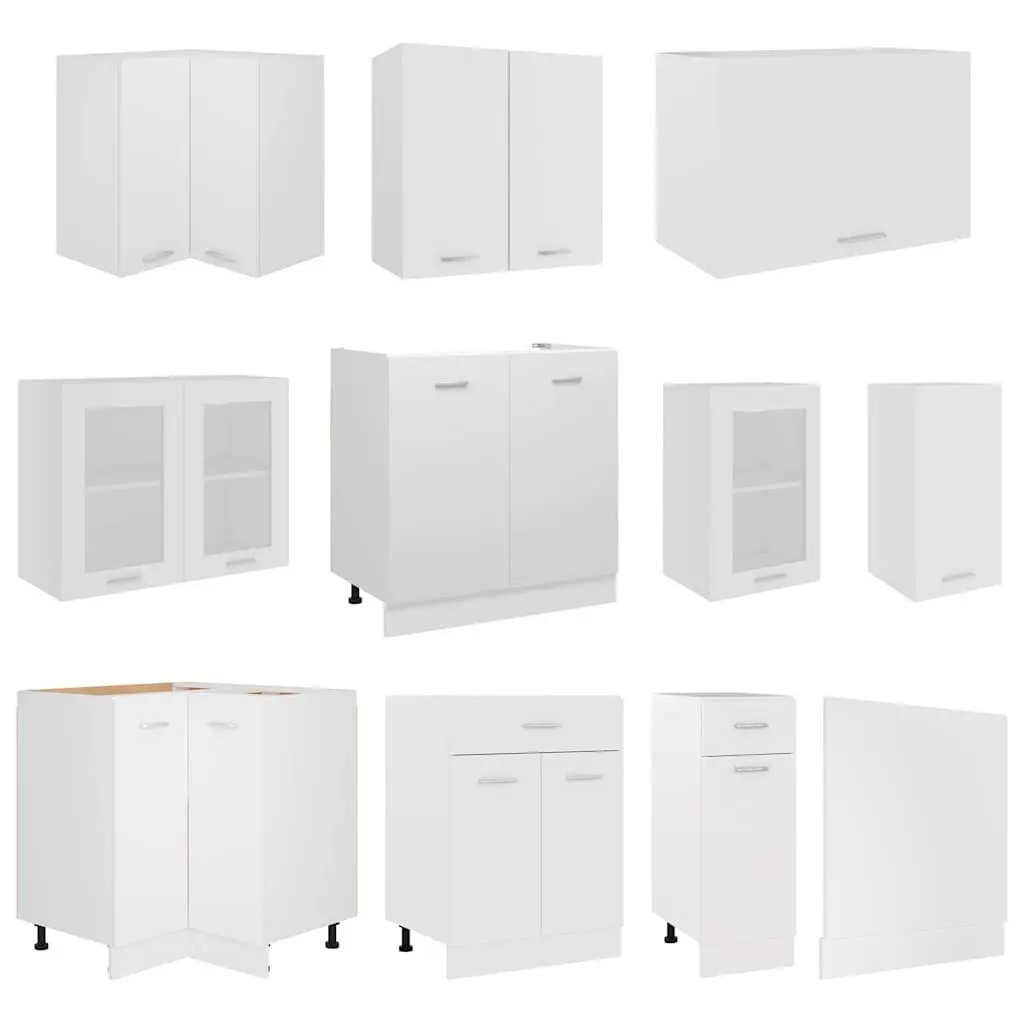 11 Piece White Kitchen Cabinet Set Engineered Wood Storage Organiser Furniture