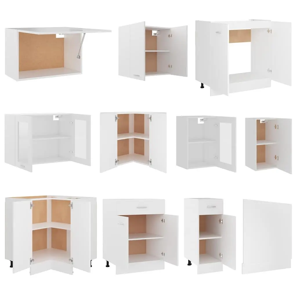 11 Piece White Kitchen Cabinet Set Engineered Wood Storage Organiser Furniture
