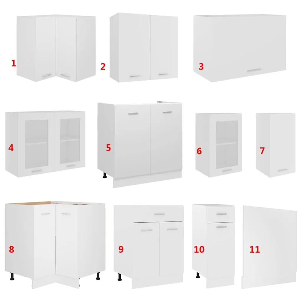 11 Piece White Kitchen Cabinet Set Engineered Wood Storage Organiser Furniture