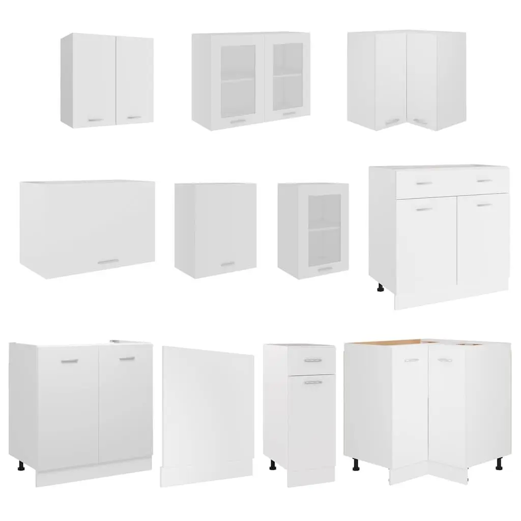 Kitchen Cabinet Set White 11 Piece Storage Cupboard Engineered Wood Furniture