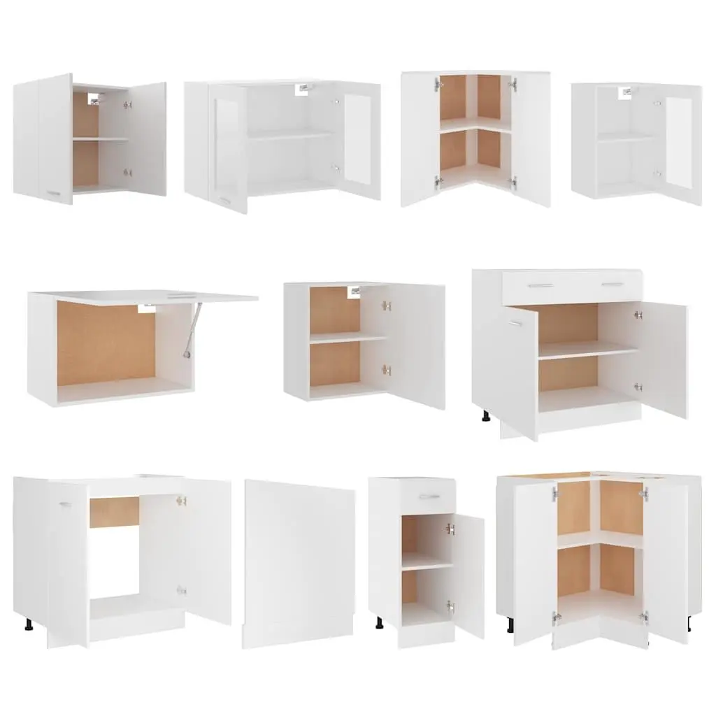 Kitchen Cabinet Set White 11 Piece Storage Cupboard Engineered Wood Furniture