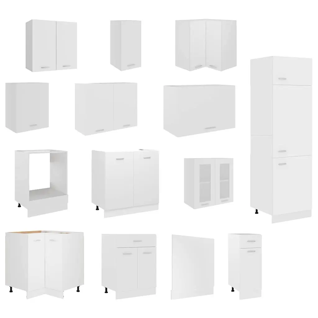 14-Piece White Kitchen Cabinet Set Made from Engineered Wood