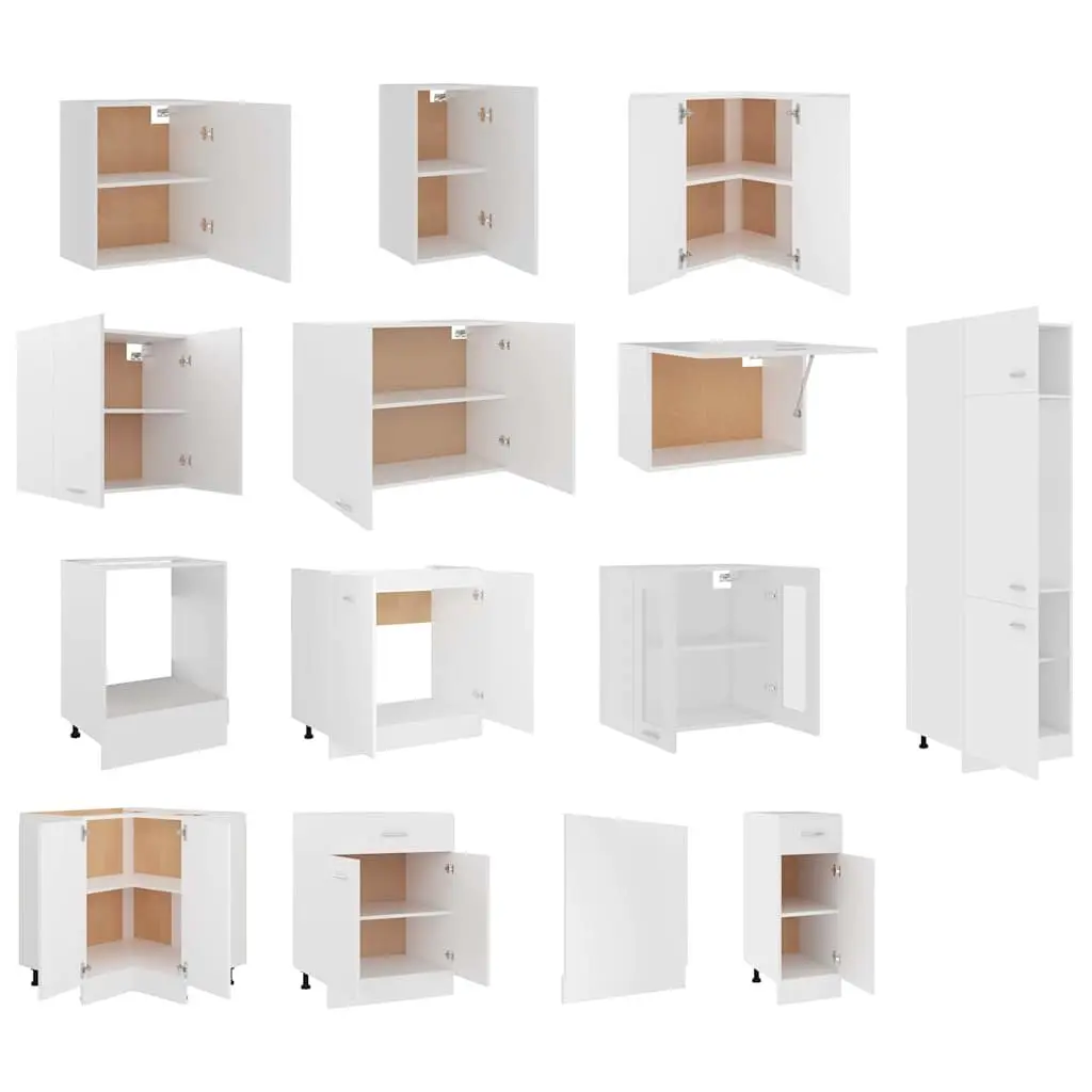 14-Piece White Kitchen Cabinet Set Made from Engineered Wood