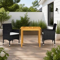 Garden Dining Set: 1 Table, 2 Chairs, Cushions Included