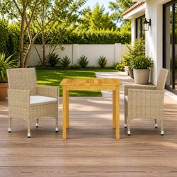 Garden Dining Set: 3-Piece Acacia and Rattan Collection