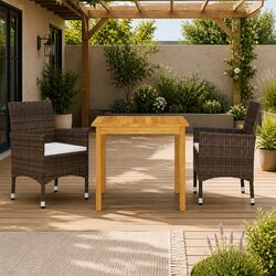 3 Piece Garden Dining Set: Acacia Wood & Rattan Details