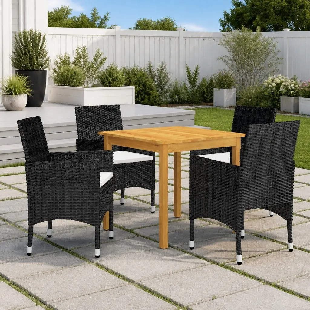 Garden Dining Set 5 Piece Black Outdoor Furniture Table Chairs Cushions