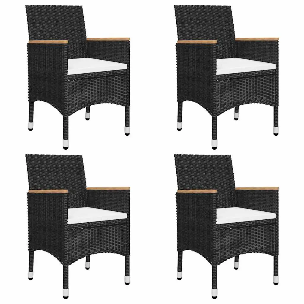 5 Piece Dining Set for Outdoor Use Black Rattan Chairs Acacia Wood Table