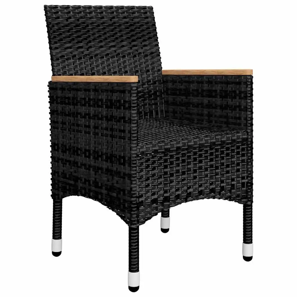 5 Piece Dining Set for Outdoor Use Black Rattan Chairs Acacia Wood Table